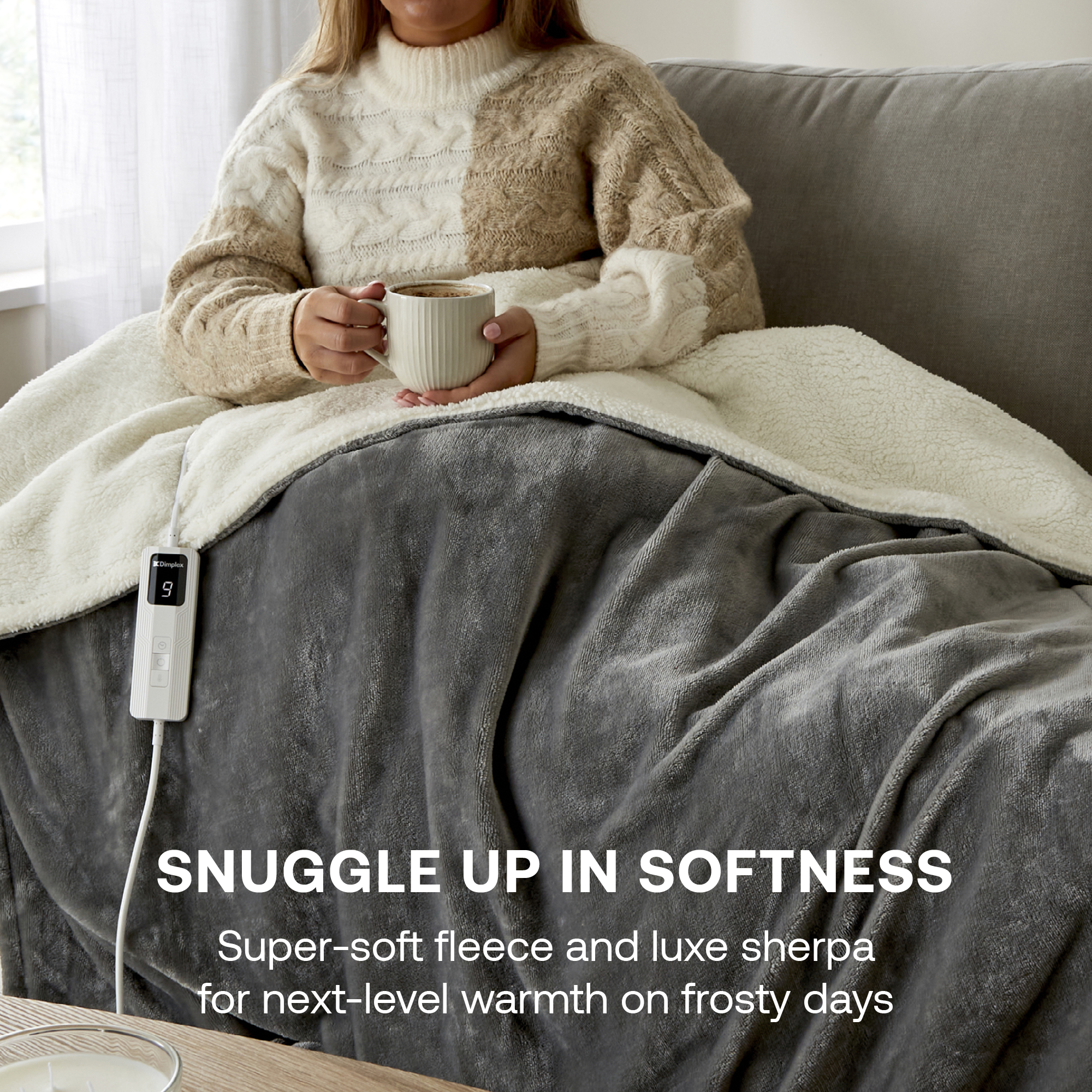 DXHTGW Super Cosy Sherpa Throw - Grey / White
