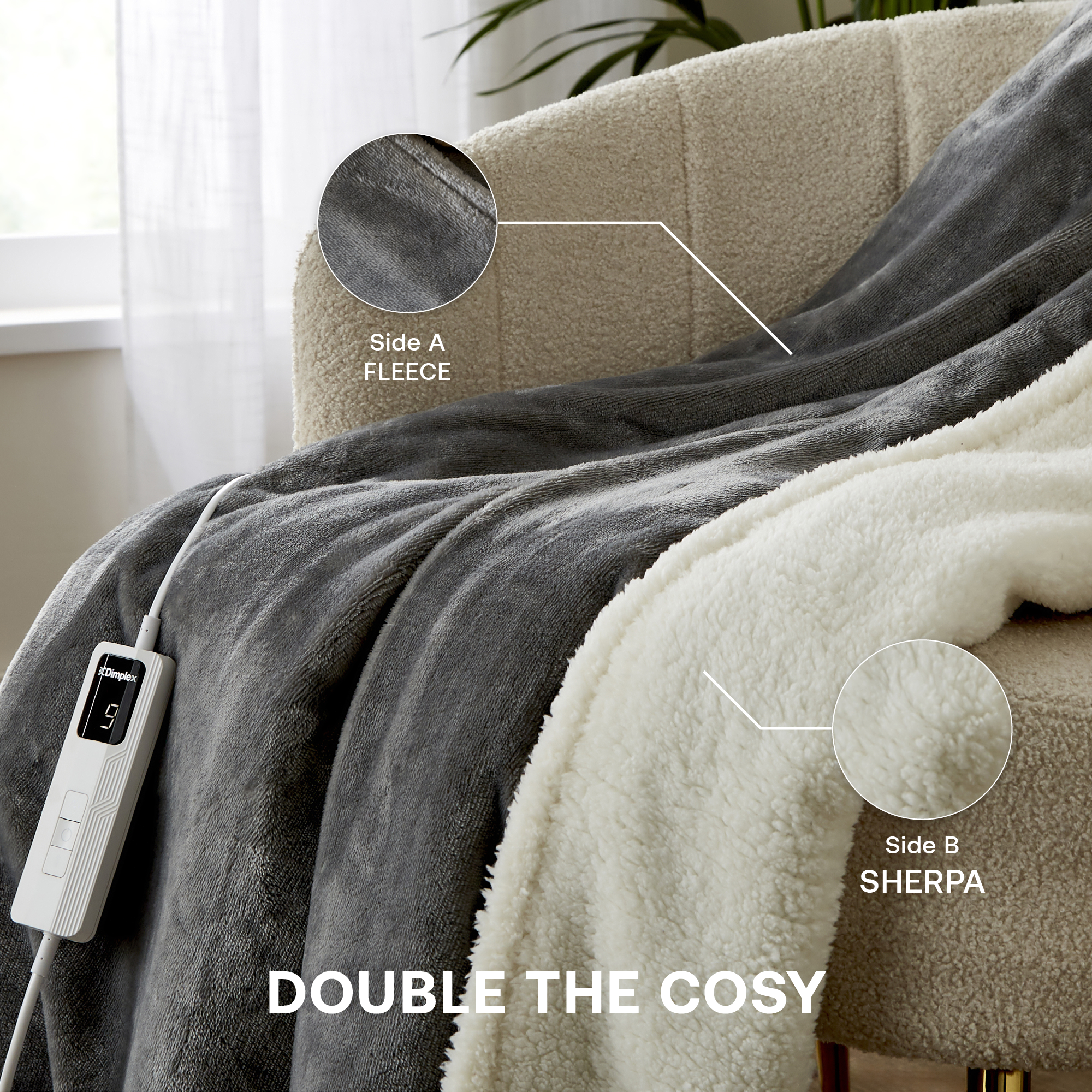 DXHTGW Super Cosy Sherpa Throw - Grey / White