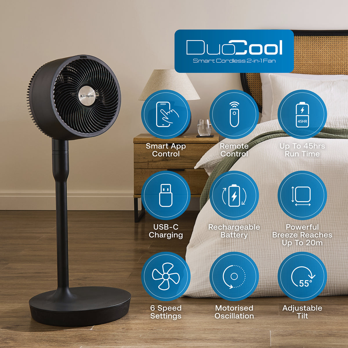 DUOCOOL Smart Cordless 2-In-1 Fan