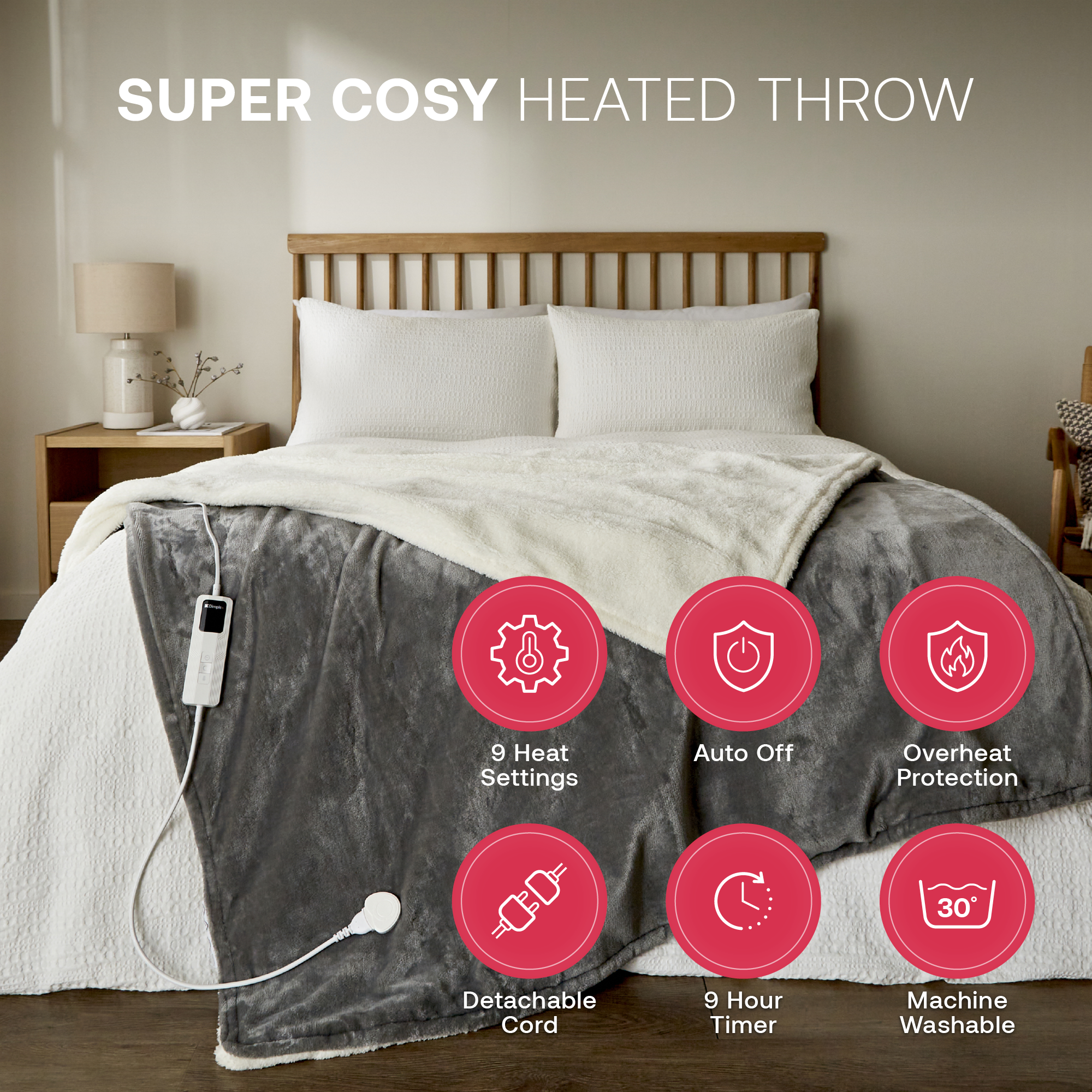 DXHTGW Super Cosy Sherpa Throw - Grey / White